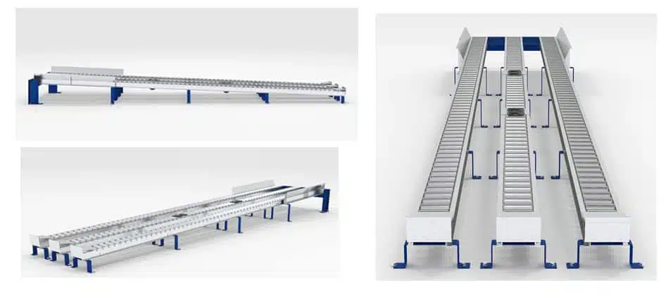 Split roller pallet flow